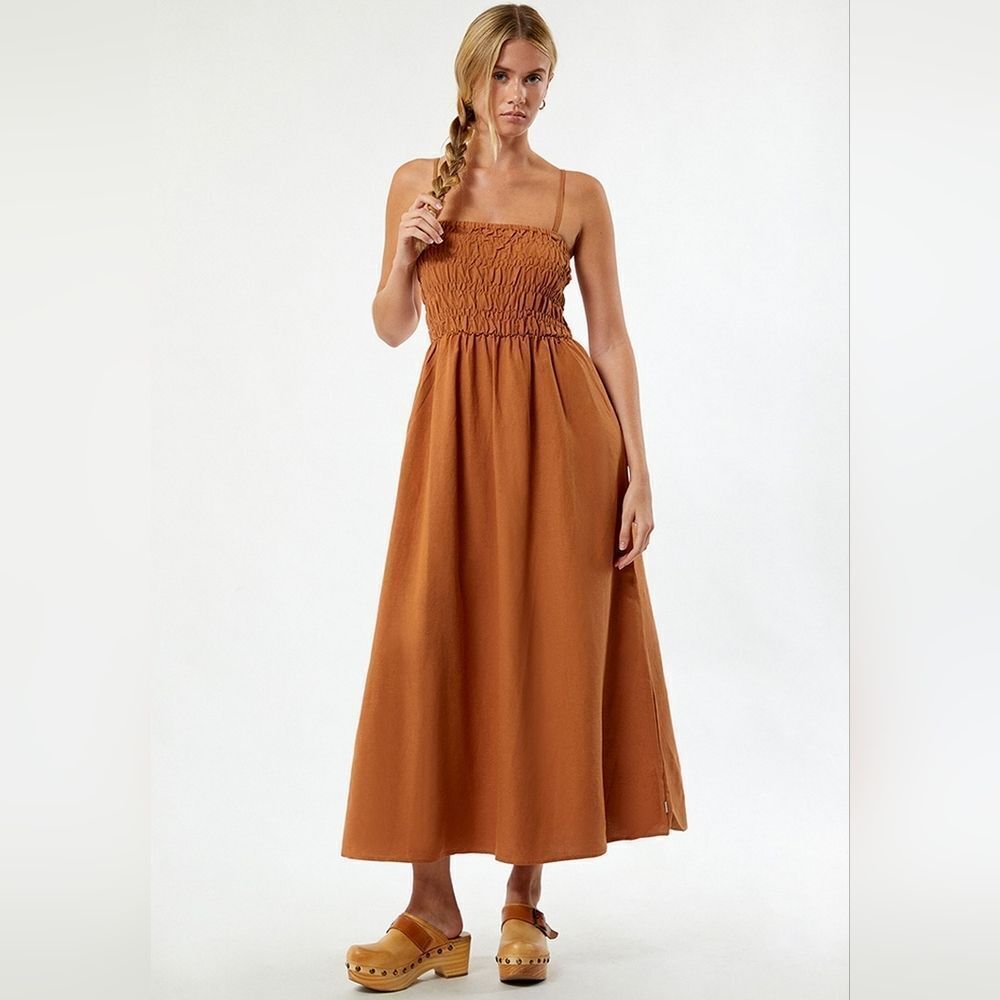 Rhythm Rust Smocked Strap Midi in Burnt Orange - Picture 6 of 13